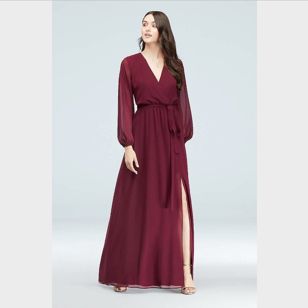 Long Sleeve Chiffon Faux-Wrap Dress